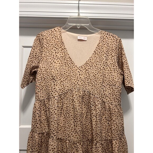 Pink Lily Women's Short Sleeve Dress Size medium Cheetah Leopard Print Ruffles - Picture 3 of 7